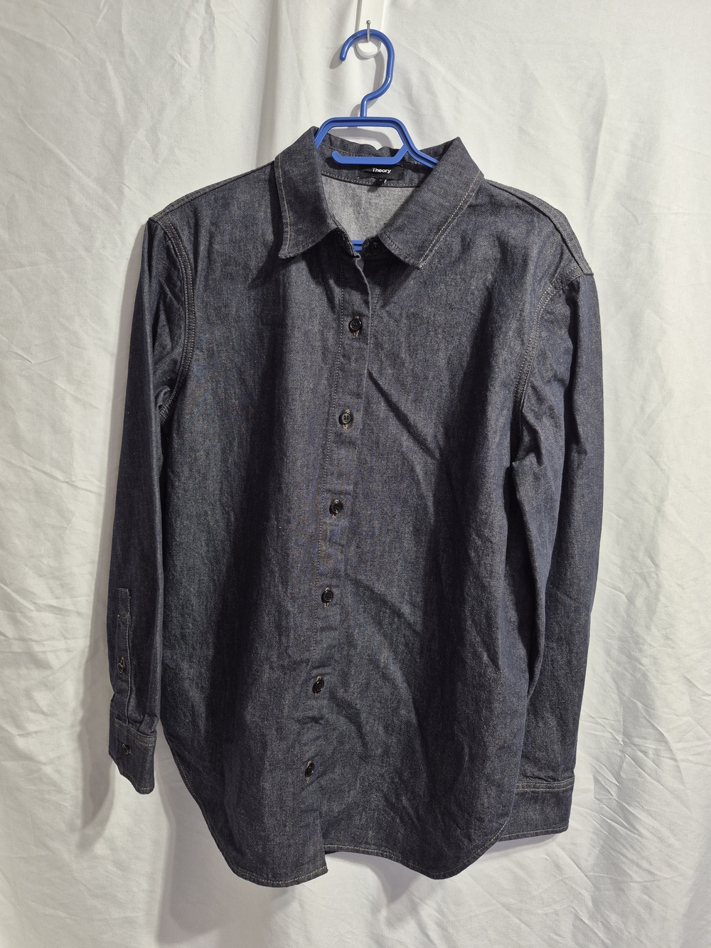 Theory Dark Indigo Button-Down Shirt, Size Medium